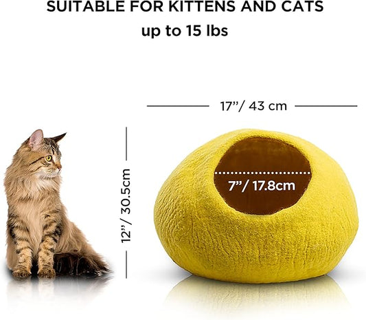 Woolygon Premium Wool Cat Cave Bed - Felt Cat Cave Handmade from 100% Merino Wool, Pet Friendly Felt Cat Bed for Indoor Cats and Kittens