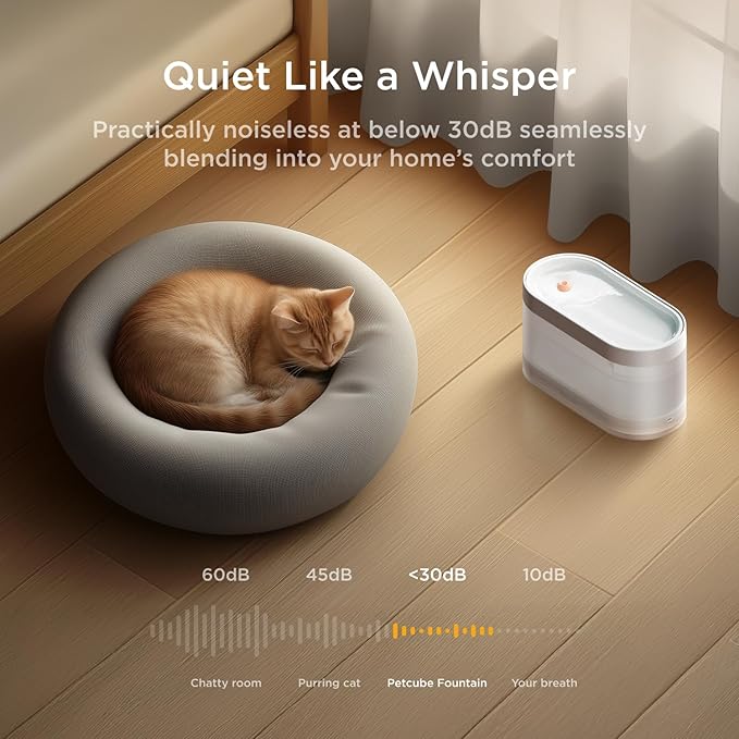 Petcube Bundle of Water Fountain with Ceramic Basin+3 Filters Pack | Automatic Wireless Fountain for Cats and Dogs, Easy to Clean, in-App Filter Control, Quiet Pump, Battery Operated