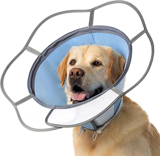 Soft Dog Cone Collar After Surgery Recovery,Adjustable E-Collar with Removable Shield,Lightweight,Breathable Anti-Licking Protective Cone for Large,Medium,Small Pets (Blue, L (Neck:15.5''-19''))