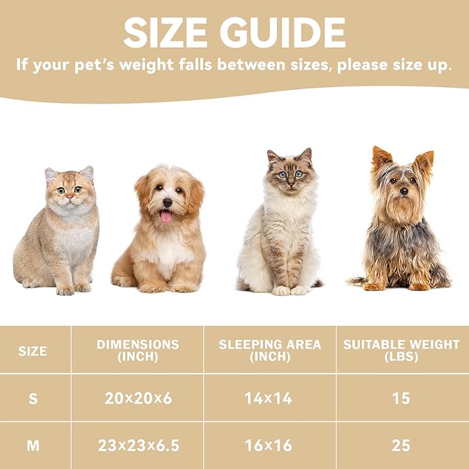 Cat Bed, 20In Dog Beds for Small Dogs, Calming Cat & Dog Beds for Indoor Pets, Pet Beds Comfortable Donut Round Ultra Soft (Camel, 23" L x 23" W x 6.5" Th)