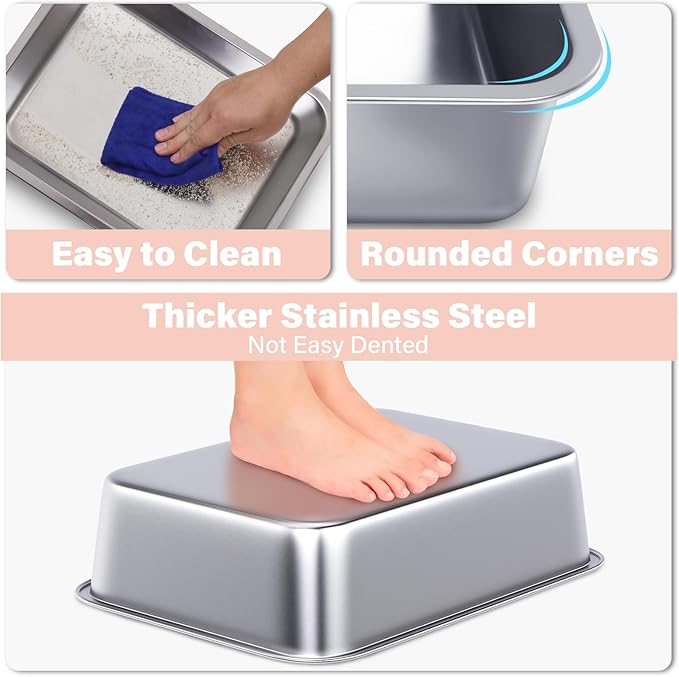 Stainless Steel Litter Box for Kitten, 15.7"×11.8"×4" Small Litter Box for Kittens Easy Entry, Non Odor, Easy to Clean, Metal Litterbox for Cat, Rabbit, Guinea Pigs and Hamsters