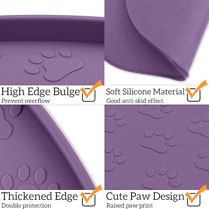 KPWACD Dog Food Mat Anti-Slip Bowl Mats for Food and Water, High-Lips Waterproof Pet Placemat Prevent Messy Spills to Floor, Silicone Puppy Feeding Trays for Large Medium Small Dogs Cats