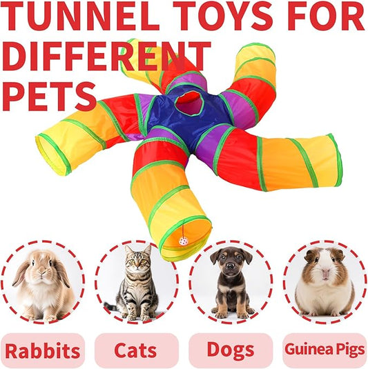 Coolcandy Cat Tunnel & Interactive Cat Toy Indoor, Curved 5 Way Tunnel Toys for Indoor Cats, Collapsible Interactive Peekaboo Cave with Play Ball, for Multi-Way Play & Small Animals