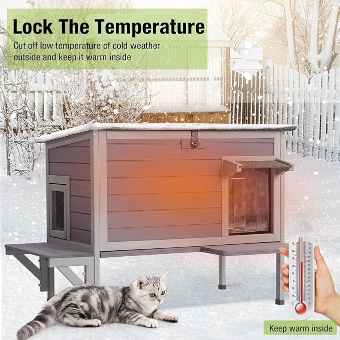 GUTINNEEN Insulated Outdoor Cat House for Winter Feral Cat Shelter Weatherproof Expandable