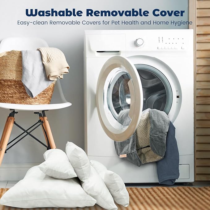 Miguel Removable Washable Dog Bed for Medium Dog Easy Clean - Rectangle Pet Bed for Large Cats with Zipper Cover Bolster Cuddle Puppy Bed with Supportive Side Wall Slip-Resistant Bottom, Gray 30 Inch