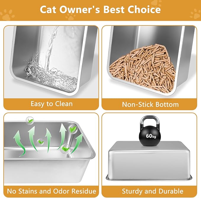 ELEGX Pine Litter Sifting Cat Litter Box, 4-in-1 Cat Metal Litter Box Set,Enclosed Removable Metal Litter Box with Screen Mesh,High Sided Enclosure,Mat & Scoop (Deep Grey)