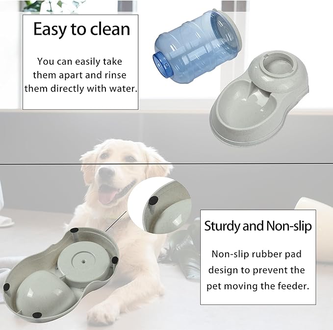 Automatic Dog Feeders for Large Dogs,Gravity Dog Food Dispenser,Automatic Cat Feeder Food Dispenser,Pet Feeder Station Travel Supply Feeder for Large Dog, Gray