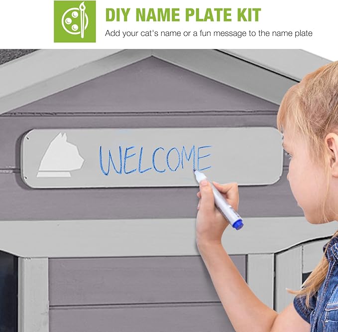 GUTINNEEN Outdoor Cat House for Winter Weatherproof Feral Cat Shelter with Large Porch Balcony Escape Doors