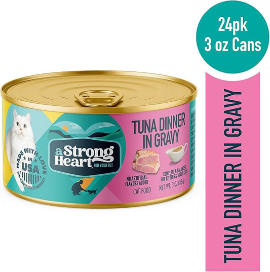 A Strong Heart Canned Wet Cat Food, Tuna Dinner in Gravy - 3 oz Cans (Pack of 24), Made in The USA with Real Tuna