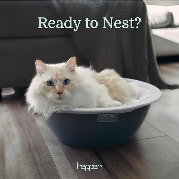 Hepper Cat Nest - Washable Cat Bed with Removable Fluffy Fleece Liner - Cozy Comfy Calming Cat Bed Round Shape - Cat Warming Bed - Donut Cat Bed Desk Ready - Small Cat Bed for Indoor Cats (Grey/White)