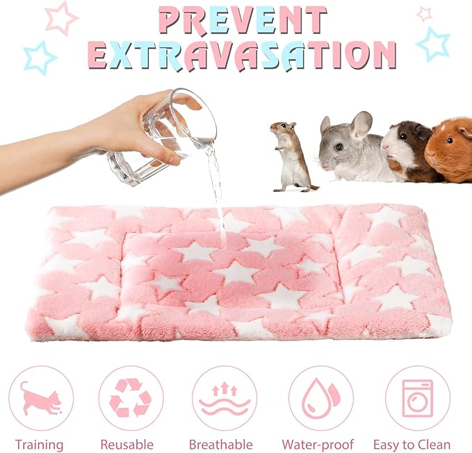 Haull 4 Pcs Waterproof Guinea Pig Bedding Winter Guinea Pig Bed Plush Cage Liners Soft Dog Cat Mat Reversible Winter Cozy Animal Pee Pad Hamster Bed Mat for Bunny(Cute Star,13 x 10 Inch)