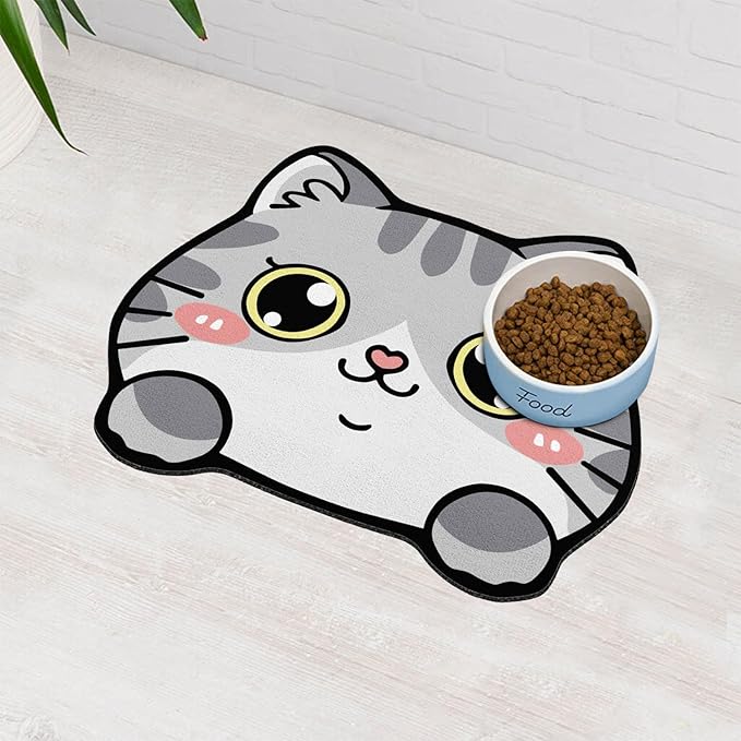 Pet Supplies Cat Feeding Bowl Mat - Absorbent, Easy Clean, Quick Dry for Cat Food and Water Dispenser - Grey, 19"x15"