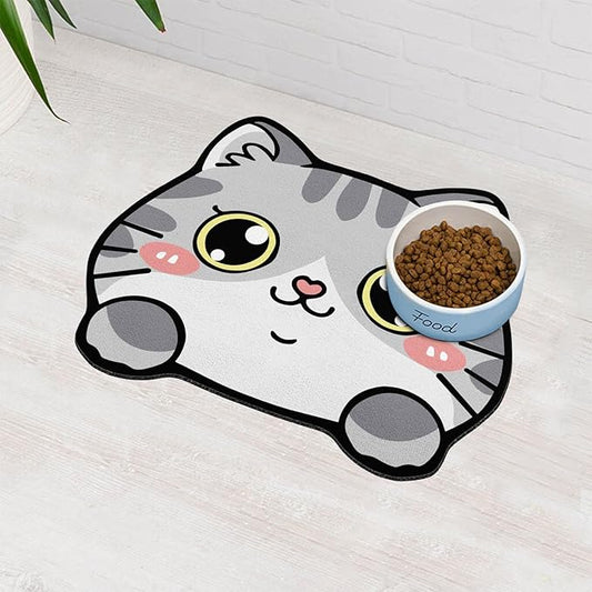 Pet Supplies Cat Feeding Bowl Mat - Absorbent, Easy Clean, Quick Dry for Cat Food and Water Dispenser - Grey, 19"x15"