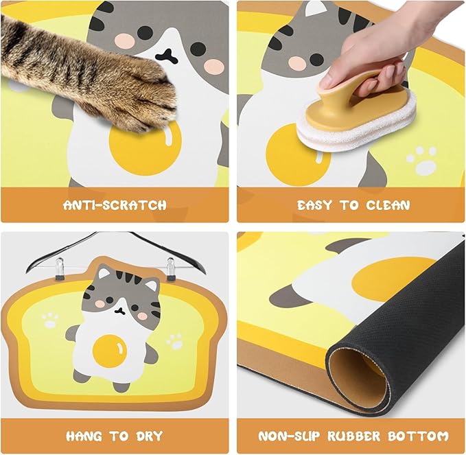 Cat Food Mats for Floor, Cat Water Bowl Mats Pet Feeding Absorbent Mat Cat Placemats for Food and Water Yellow Small 17.7 * 12 inch