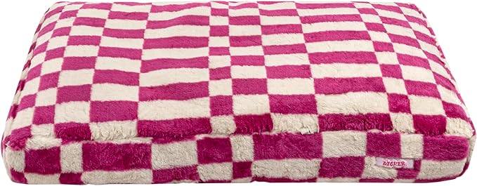 DBD3001H-XL Mabel 49.5" x 31.5" Designer Modern Ultra Soft Reversible Plush Rectangular Pet Bed with Washable Cover, Raspberry Check