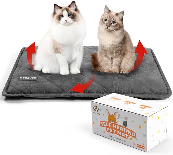 Mora Pets Self Heating Cat Bed Self Warming Pet Bed Ultra Warm Thermal Dog Bed Mat 36x24 Inches with Removable Cover Outdoor Indoor for Cats and Small Medium Dogs Machine Washable