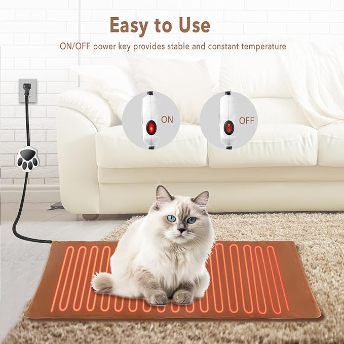 On/Off Switch Electric Pet Heating Pad with Chew Resistant Cord and 2PCS Machine Washable Cover,Indoor Heated Pet Bed Warmer,for Cat Beds and Dog Beds (Medium)
