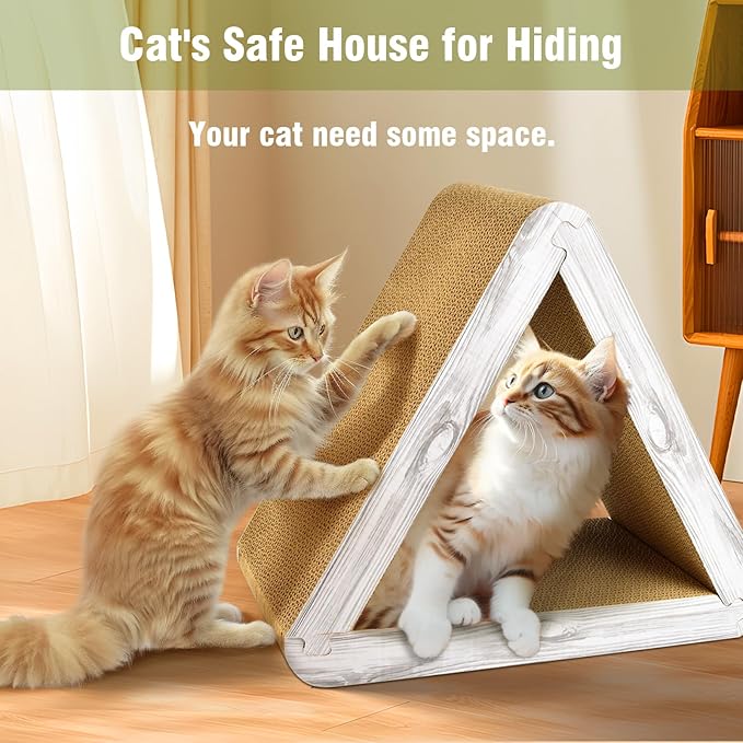 Foldable Cat Scratching Board Triangle Scratcher Cardboard Cat Scratch Pad 6 Usable Sides Cat Scratcher for Indoor Cat Vertical Cat Board Pads Cat Scratching Post