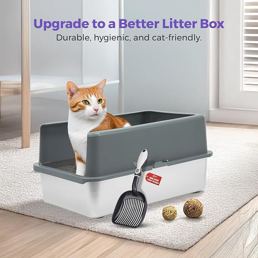 iPrimio - Stainless Steel Litter Box for Cats - Enclosed Sides and Easy to Clean - Includes High-Sided Litter Box, Scooper for Extra Litter Scatter Protection - XL Size for Big Cats - 23.5"x15.5"x6"