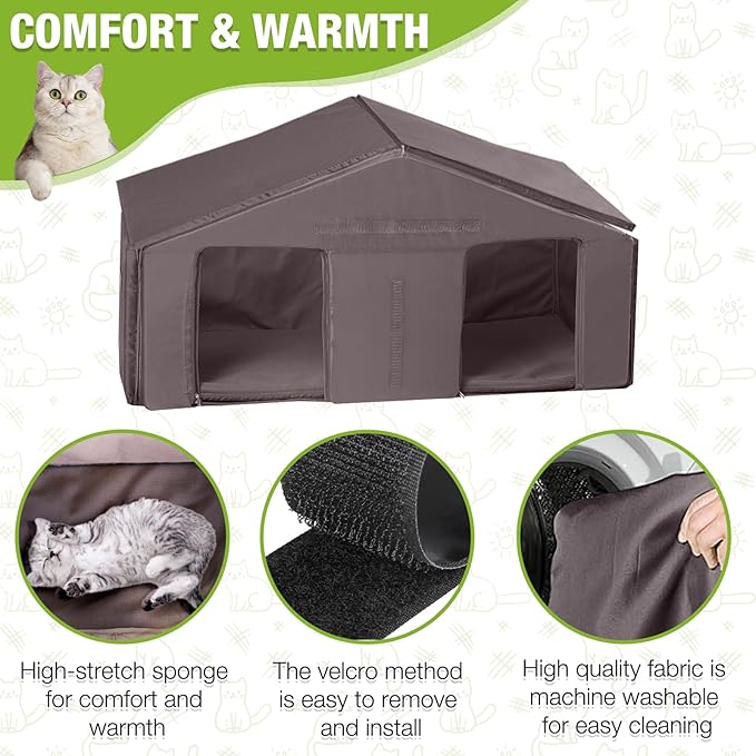 GUTINNEEN Outdoor Cat House Weatherproof Large Cat Shelter with 100% Insulated Liner for Multiple Cats, Cat Condos for Indoor Cats