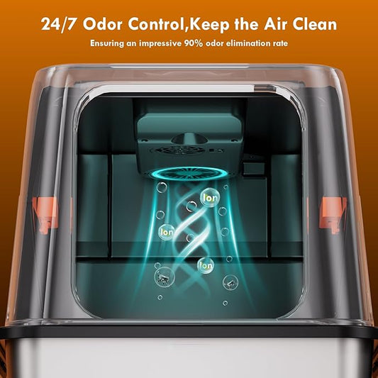 Smart Odor Control Stainless Steel Cat Litter Box with Lid, Smart Cat Litter Box with Infrared Sensor, Large Automatic Litter Boxs for Cats, 3 in 1 Design and 135° Flip-Top, Litter Scoop & Foot Pedal