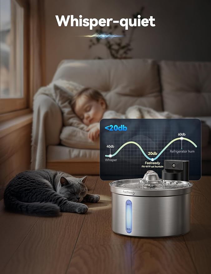 Wireless Stainless Steel Cat Water Fountain- Safe Water-Electric Isolation, 3.5L Capacity with 4000mAh Detachable Battery, XL Filter, Ultra-Quiet Pump, Battery Operated Smart Sensing for Cats & Pets