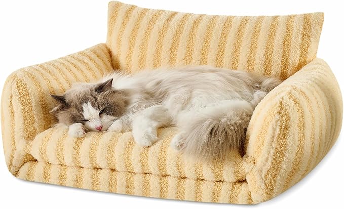 Hollypet Cat Bed Fluffy Plush Mutifuctional Double-Layer Soft Pet Couch Orthopedic Sofa Nest Beds for Small Cats and Dogs, Yellow (25x20x13 inch)