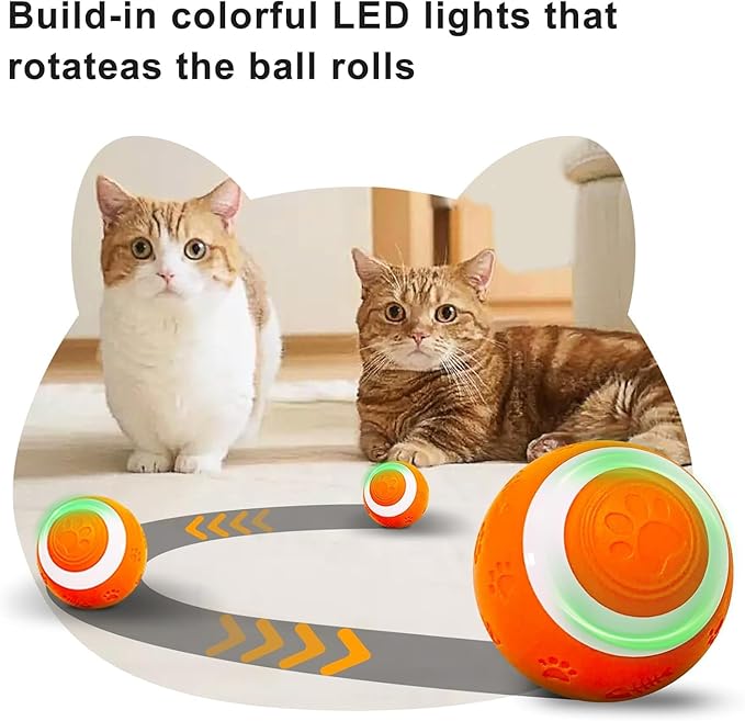 SEALON Electric Interactive Cat Toy Ball(Orange 4 Pack) Indoor Cat Play Ball, Suitable for Cats Over 6 Months for Exercise, Weight Loss, and Fun