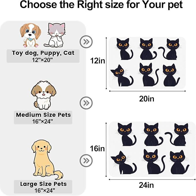 Cute Black Cats Dog Food Mat-Absorbent Pet Feeding Mat for Food and Water Bowl, Quick Dry Dog Placemat with Rubber Backing-No Stains Pet Supplies for Messy Drinkers 16"x24"