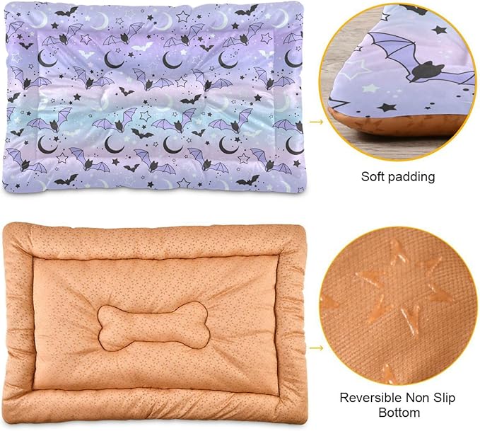 Purple Bat Moon Pet Bed Cute Dog Bed Mat Absorbing Non Slip Pad Pet Sleeping Mat for Small, Medium, and Large Dogs Puppy Cat 24 in x 18 in