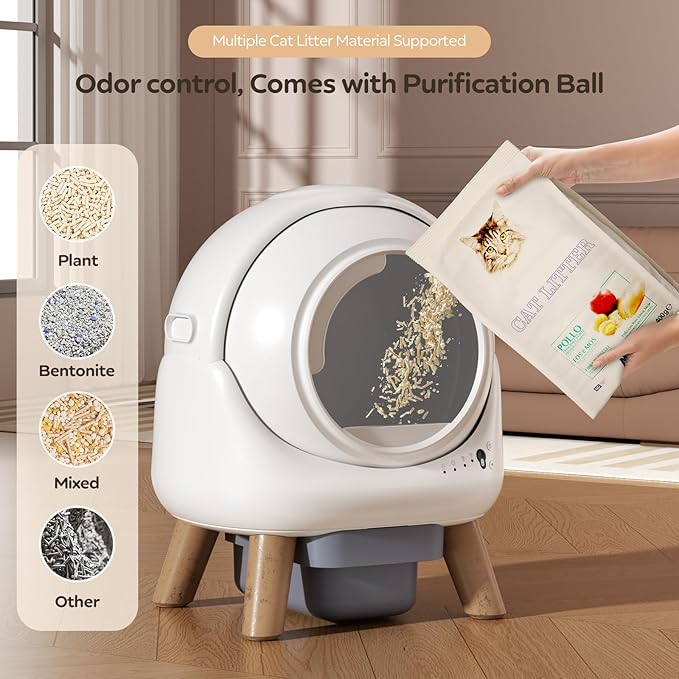 Self Cleaning Litter Box,Automatic Cat Litter Box for Multiple Cats,Robot with APP Control,Dual Safety Protection,Odor-Free Waste Disposal Includes Trash Bags,White