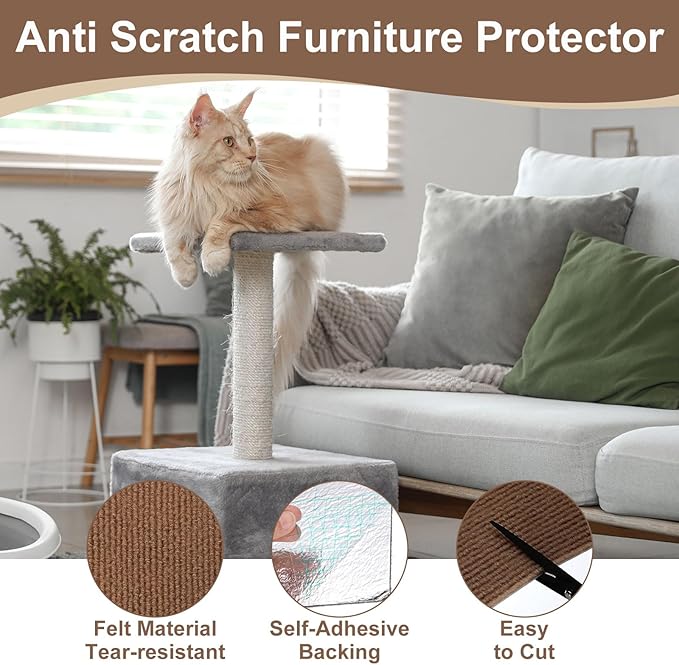 uxcell Self-Adhesive Cat Scratching Mat, 1 Roll 39.4" x 15.8" Couch Protector from Cat Claws for DIY Sofa, Wall, Doors, Cut Anti Cat Scratch Pad Carpet Mat, Brown