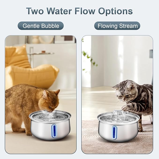 Cat Water Fountain Stainless Steel, 1.05gal/135oz Pet Water Fountain with Water Level Indicator and 2-Way Spout, Cat Fountain with Quiet Pump and 3 Filters Ideal for Cats and Dogs