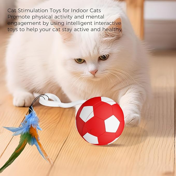 VIWIK Interactive Cat Toys for Indoor Cats, Automatic Motion Activated Kitten Ball Toy, Moving Stimulation Cat Toys for Bored Indoor Adult Cats, Low Noise Fast Rolling Moving Ball Red