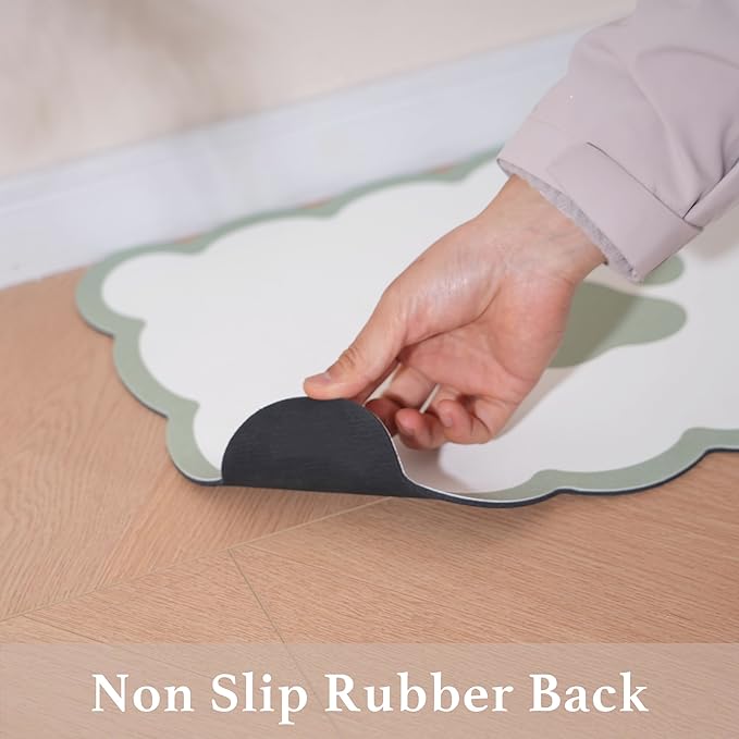 Ralxion Scalloped Dog Feeding Mat, Absorbent Mats for Dog Food and Water Bowl, Dispenser, Cute Elegant Aesthetic Preppy Sage Green Scallop Pet Placemat for Dogs, Cats, Puppy Accessories, 14" X 19”