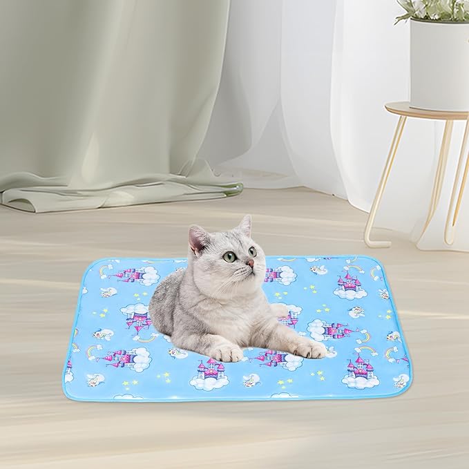 NACOCO Summer Pet Cooling Mat - Cat Dog Cushion Pad Sleeping Cool Castle Comfortable Soft for Pets Kids and Adults (Blue Castle, S)