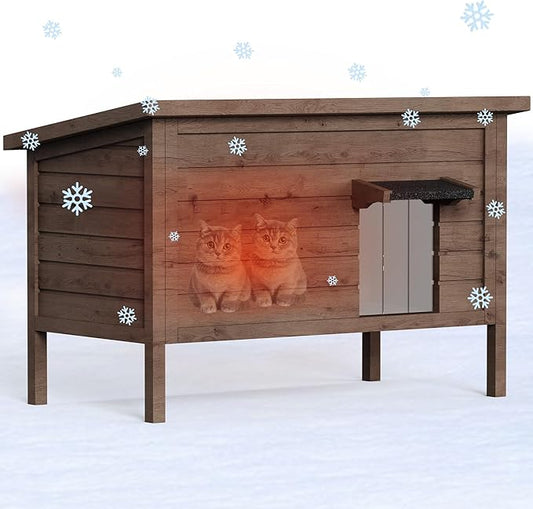 Outdoor Cat House Feral Cat Shelter Fully Insulated Outside Feral Cat Enclosure Wooden for Multiple Cats Possum Stray Condos Barn Cat Weatherproof Cathouse 34.4" L x 21.7" W x 27.2" H
