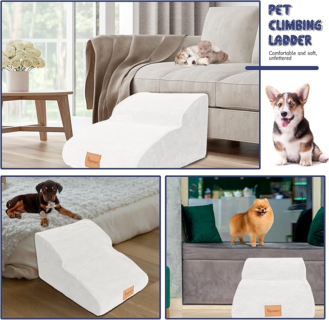 Topmart High Density Extended Foam Dog Ramp&Steps 2 Tiers,11.8" High,Non-Slip Dog Stairs,Soft Foam Pet Ladder with Waterproof Cover,Best for Injured,Older Cats,Pets with Joint Pain