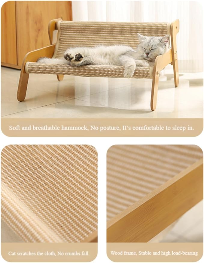 The Claw Lounge, Cat Sisal Chair, 2 in 1 Cats Hammock Lounge, Wear-Resistant Scratching Pad Lounge Chair, Cat-Friendly Summer Breathable Fabric for Indoor Cats (Linen)