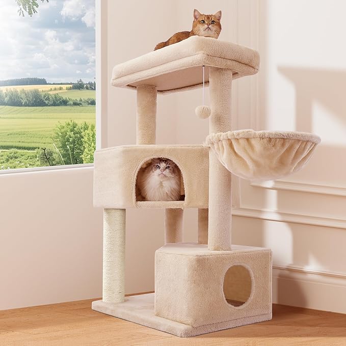 Gardner Pet 41" Tall Cat Tree for Medium-Large Cats, Heavy Duty Cat Tower with 2.8in Posts & Washable Top Perches, Space-Saving Cat Furniture for Apartments, Easy to Assembly