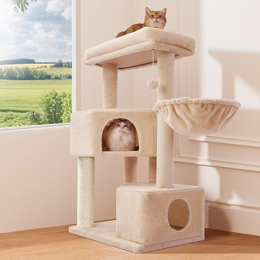 Gardner Pet 41" Tall Cat Tree for Medium-Large Cats, Heavy Duty Cat Tower with 2.8in Posts & Washable Top Perches, Space-Saving Cat Furniture for Apartments, Easy to Assembly