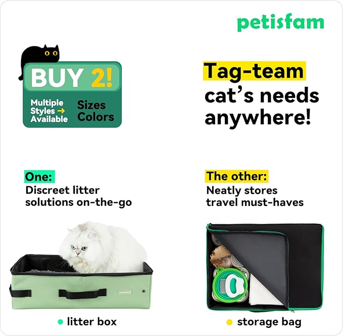 petisfam Portable Travel Litter Box for Easy Drive with Kitty, Large or Multiple Cats. Lightweight for Easy Carry, Sturdy, Leak-Proof, Collapsible