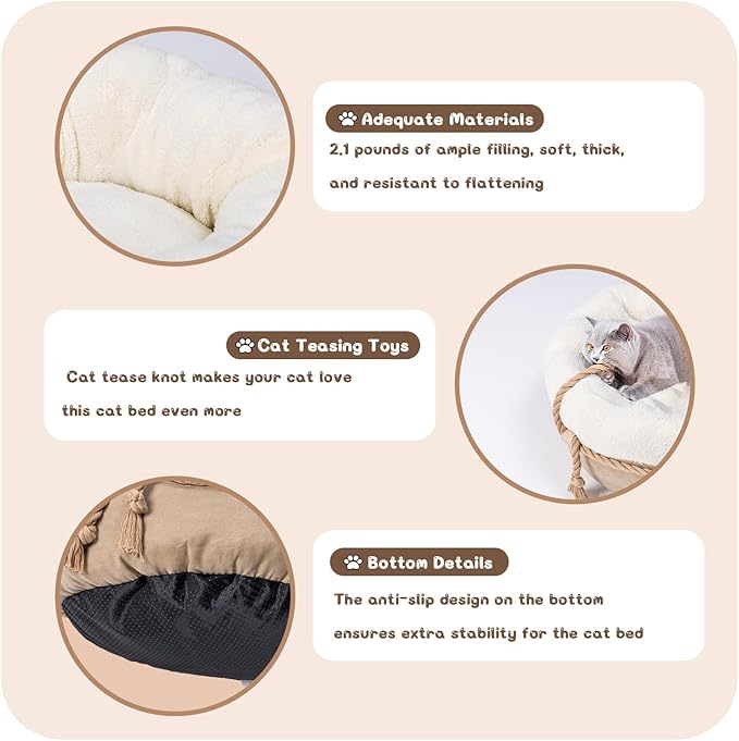 pesen Cat Bed & Small Dog Bed with Supportive Walls, Thick Bottom, Calming Donut Shape, Soft Durable Fabric, 20x20x10 Cat Beds for Indoor Cats