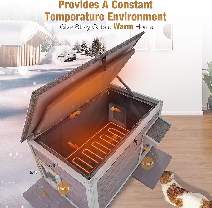 Insulated Outdoor Cat House - Heavy-Duty Triple-Layer Weatherproof Shelter with Thermal Liner, Openable Roof & Escape Doors for 1-3 Cats