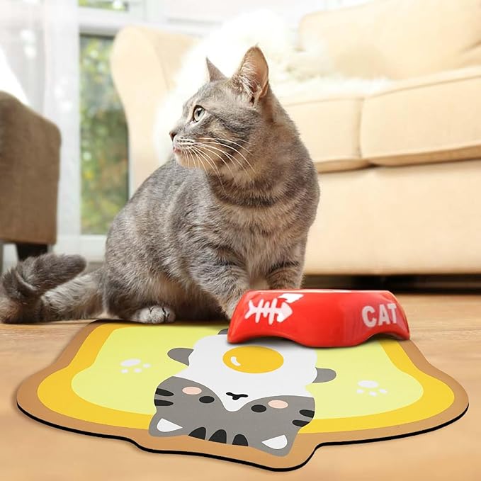 Cat Food and Water Bowl Mat - Absorbent Pet Feeding Placemat for Floor - Yellow 25.9 * 17.7 Inch