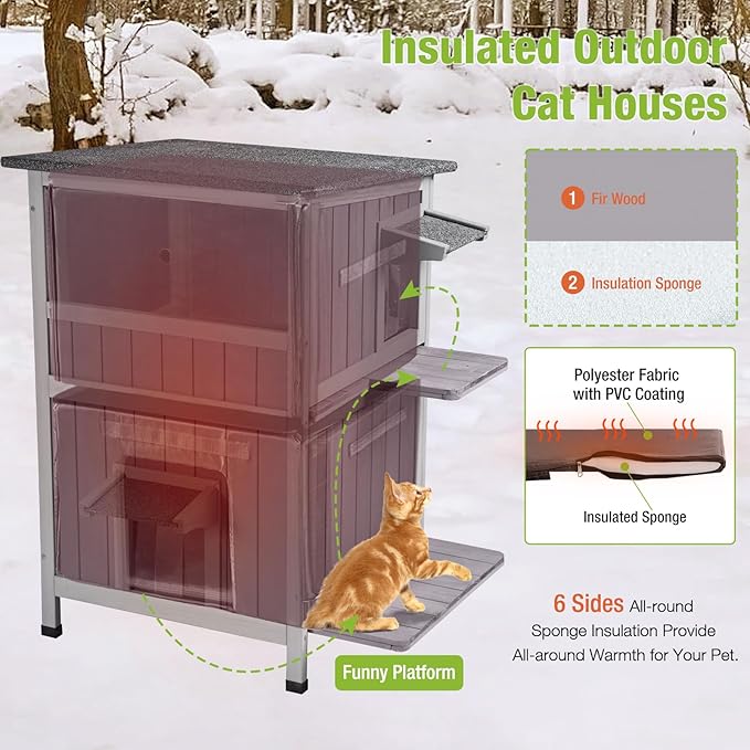 Cat House Outdoor Insulated Feral Cat Shelter for Winter