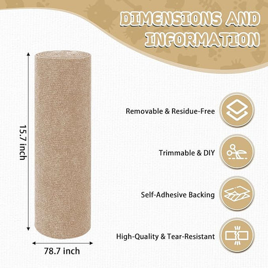 Climbing Cat Scratcher Mat Trimmable Cat Scratching Post Carpet 78.7’’x15.8’’ Self Adhesive Carpet Mat Pad Replacement for Cat Tree Shelves Post Couch Wall Furniture Steps DIY Protector (Beige)