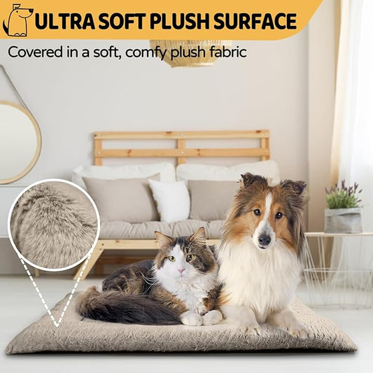 Washable Dog Crate Bed for Large Dogs, Soft Fluffy Pet Kennel Bed Mat Sleeping Mattress, Anti-Slip Travel Flat Pet Beds for Indoor & Outdoor Dogs (30" x 20", Brown)