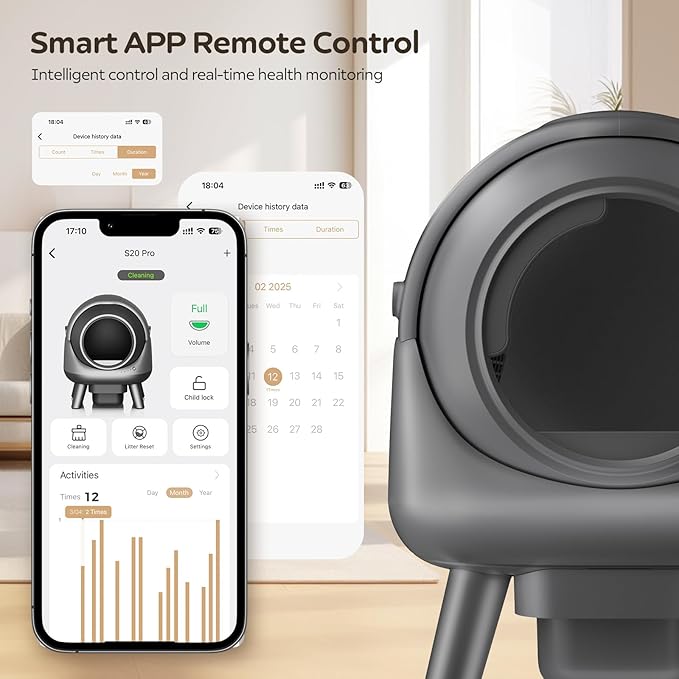 Self Cleaning Litter Box,Automatic Cat Litter Box for Multiple Cats,Robot with APP Control,Smart Dual Safety Protection,Odor-Free Waste Disposal Includes Trash Bags,Grey S20