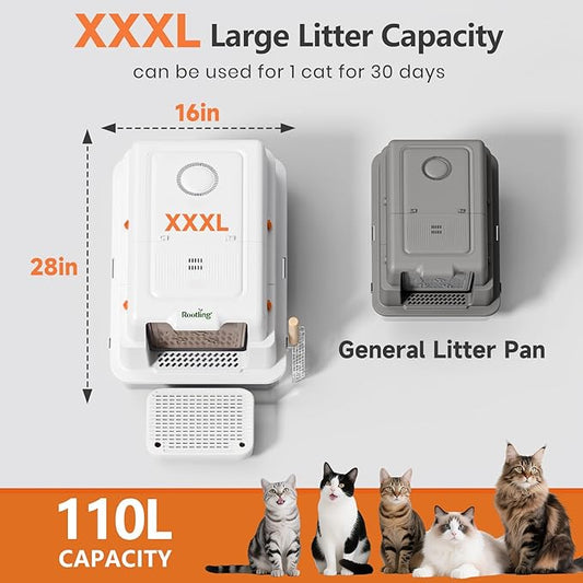 Stainless Steel Litter Box with Lid, 28" Extra Large Cat Litter Pan, Enclosed Metal Litter Box with Litter Scoop & Filter Pedal, Anti-Leakage, Odor Free, Non-Sticky, Anti-Leakage, Easy Cleaning